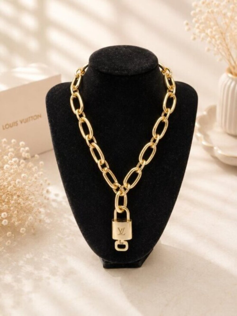 Authentic Louis Vuitton Lock and Key Gold Color with Gold Plated Chain Necklace